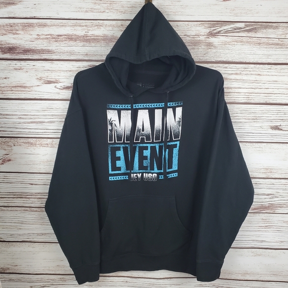 WWE Mens XL Jey Uso Main Event Black/Blue Hoodie - Picture 1 of 12